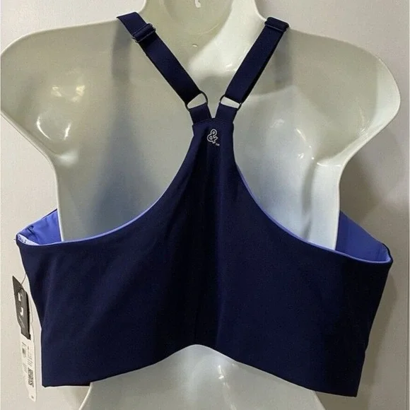 Love & Sports Navy Blue Reversible Adjustable Halter Sports Bra - New - Picture 2 of 12